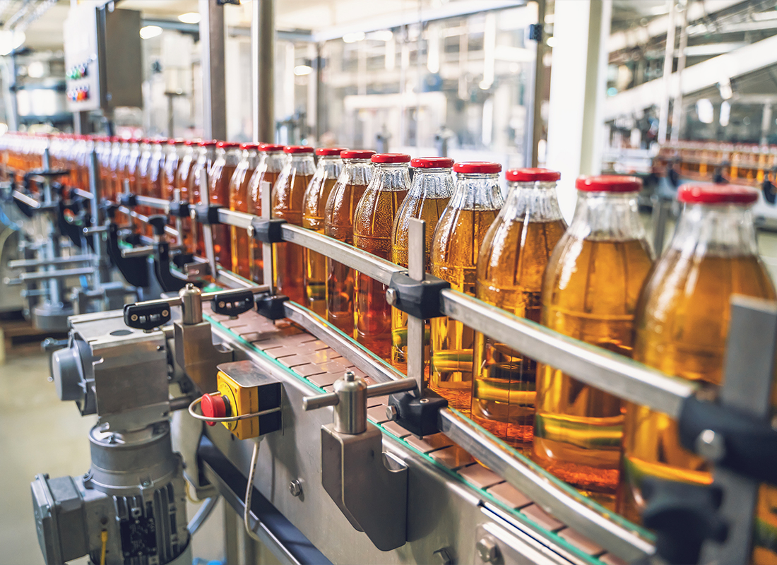 Bottles in a manufacturing line.