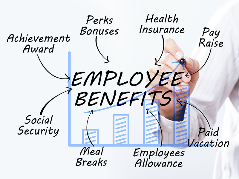 A chart showing a variety of employee benefits.
