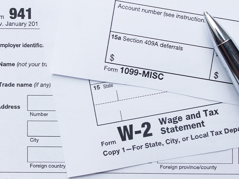 A collection of W2 paperwork.