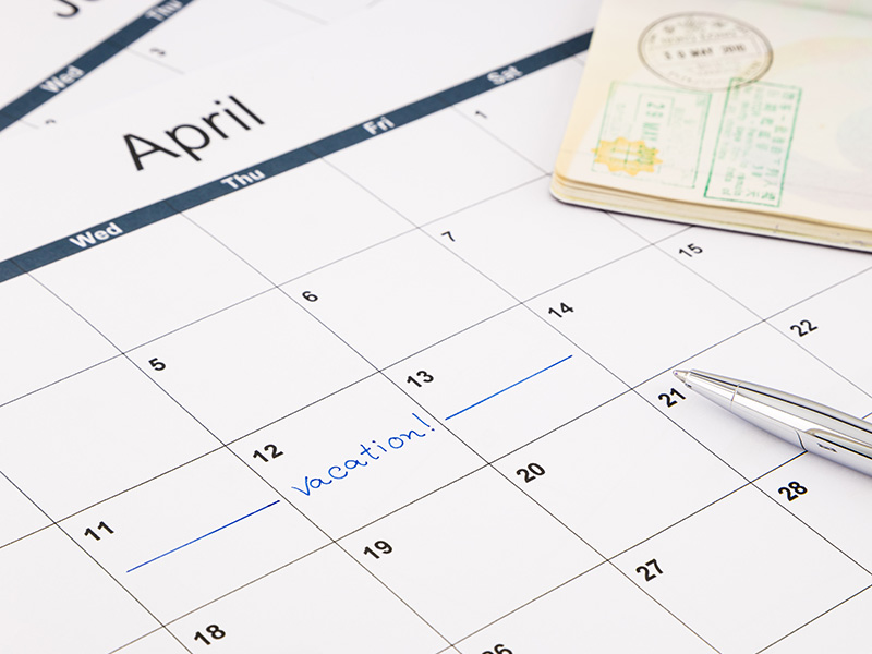 Printed calendar showing the month of April.